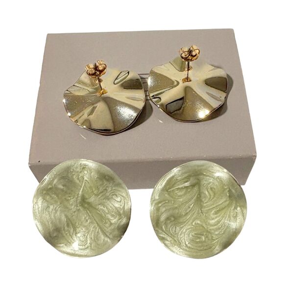 Vintage 1985 Avon Exclusive "Pearlized Ruffle" Circular Earrings - Green | NIB - Picture 4 of 5